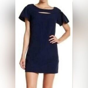 Laundry by Shelli Segal Navy Blue Cutout Flutter Sleeve Shift Dress - Size 2